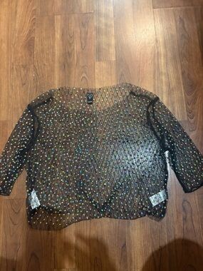 Windsor Black Sheer Mesh Top with Iridescent Rhinestones